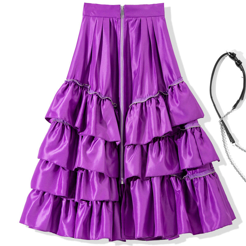 Pre Order:  Multilayer Ruffled Bouncy Satin Midi Skirt