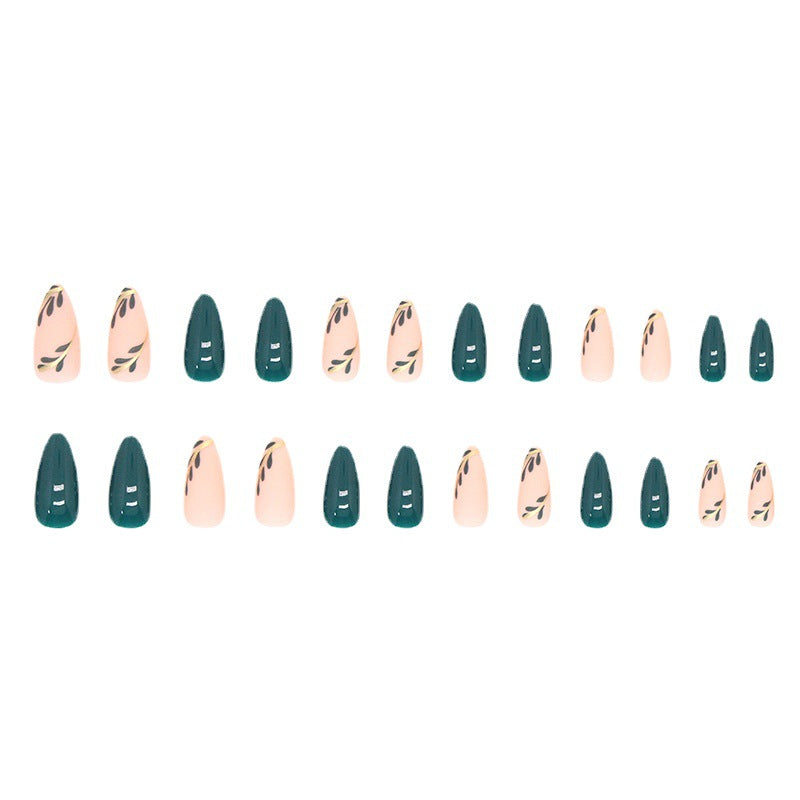 Pre Order:  Green Almond Leafy Fake Nails