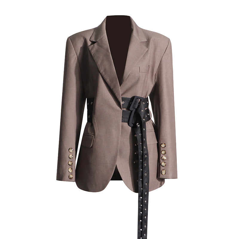 Pre Order:  Spliced Double Lace-Up Belt V-Neck Blazer Jacket