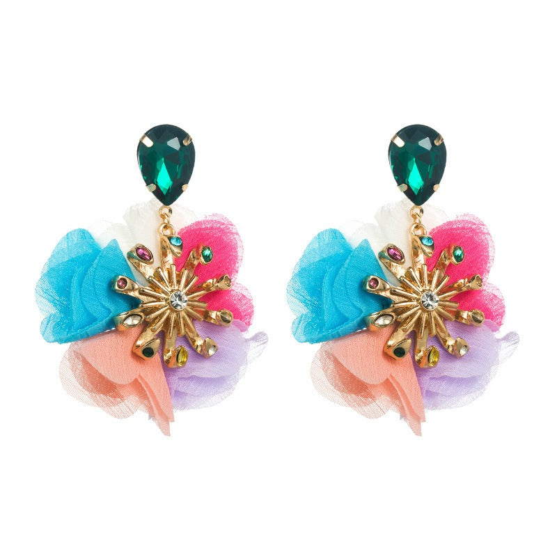 Pre Order:  Alloy Diamond Inlaid Flower Earrings