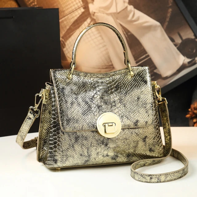 Pre Order:  Faux Snakeskin Top Handle Bag