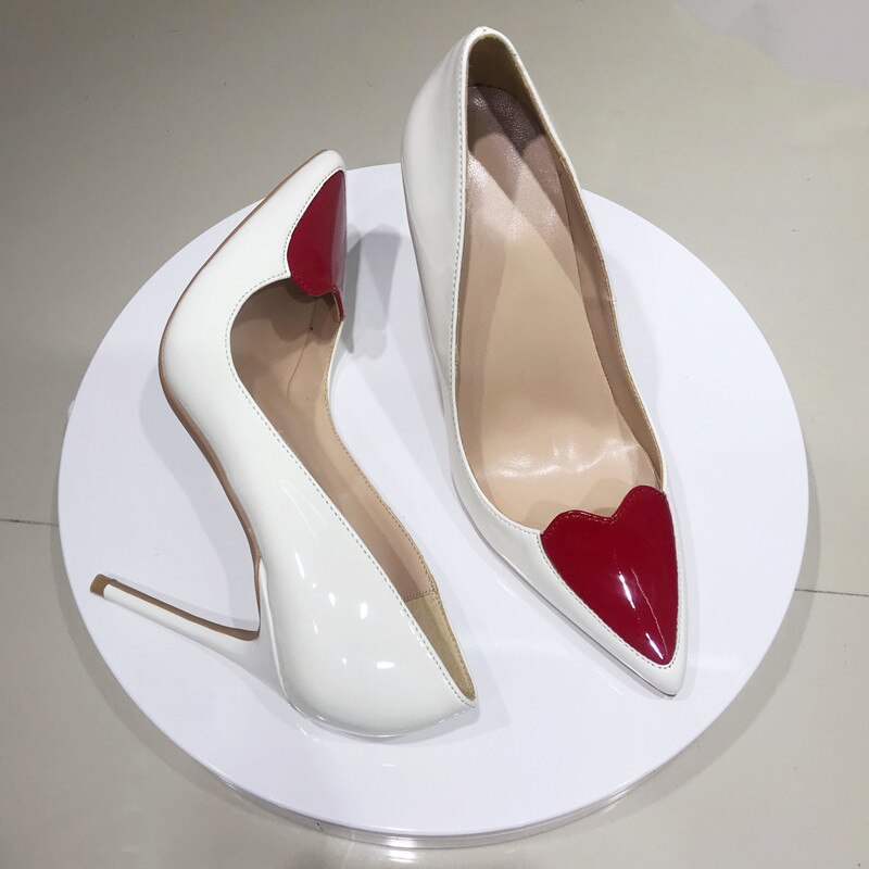 Pre Order:  White Patent Heart Pointed-Toe Shoes