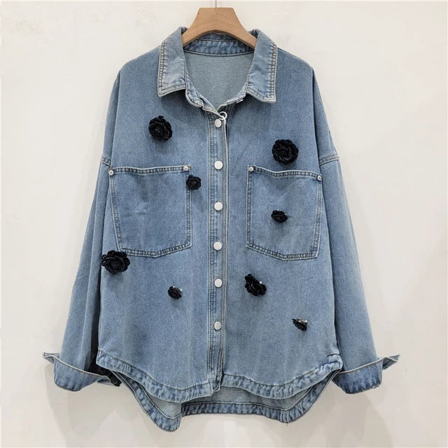 Pre Order:  Denim 3D Black Flower Jacket