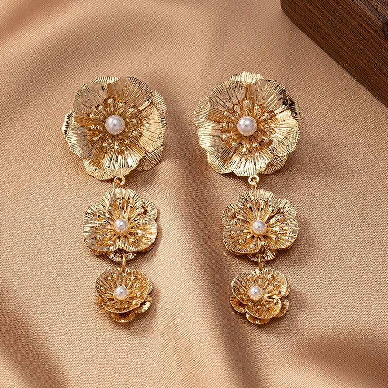 Pre Order:  Three Flower Alloy Earrings