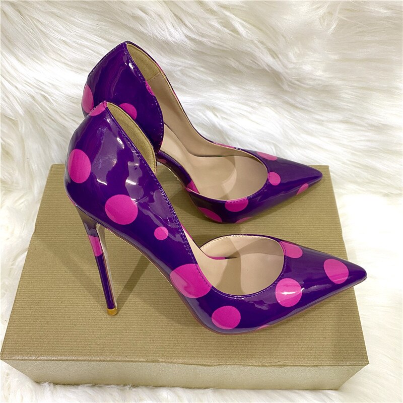 Pre Order:  Purple Polka Dots Patent Pointed-Toe Shoes