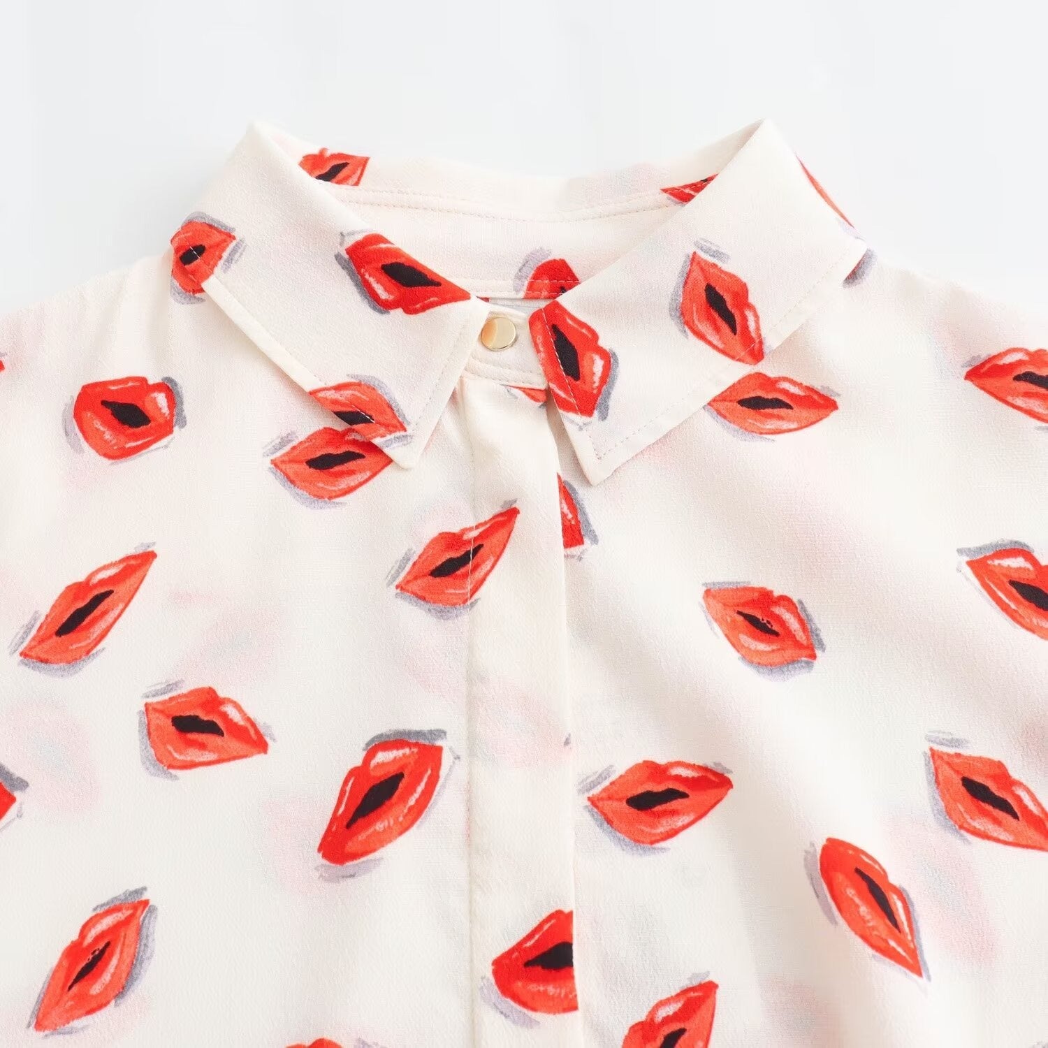 Pre Order:  Casual Lips Print Long Sleeve Shirt + Mini Skirt