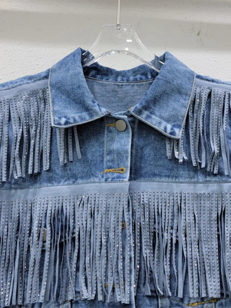 Pre Order:  Slimming Solid Casual Fringe Short Denim Vest