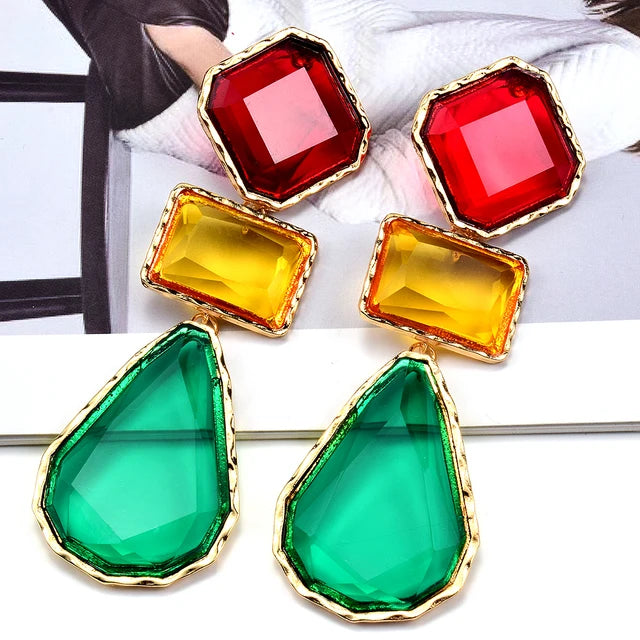 Pre Order:  Geometric Multicolor Gems Dangling Earrings