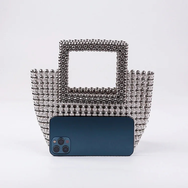 Pre Order:  Silver Beads Top-Handle Handbag