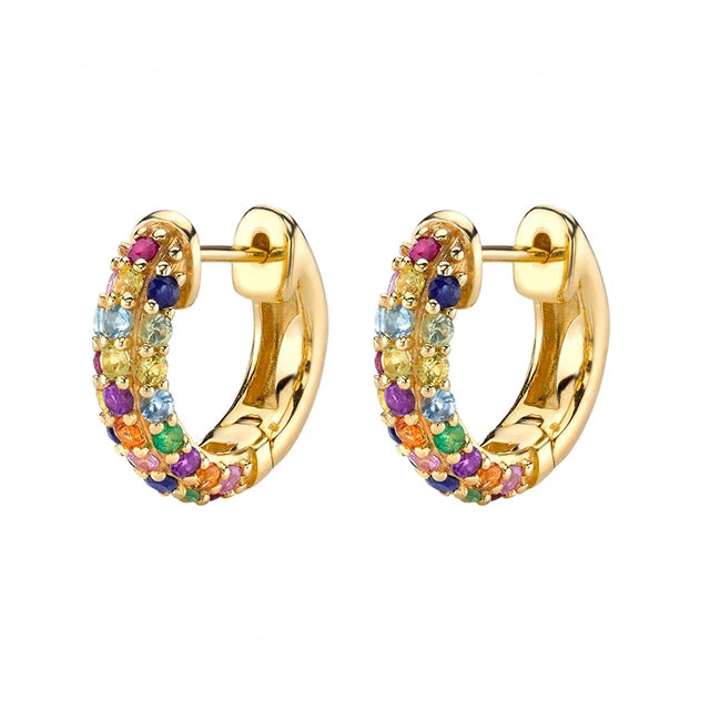 Pre Order:  Multicolor Stones Huggie Copper Earrings