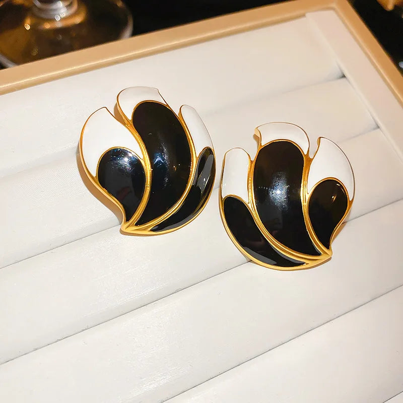 Pre Order:  Black White Fan Petal Earrings