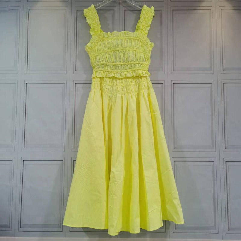 Pre Order:  Yellow Pleated Cropped Top + A-Line Pleated Skirt Set