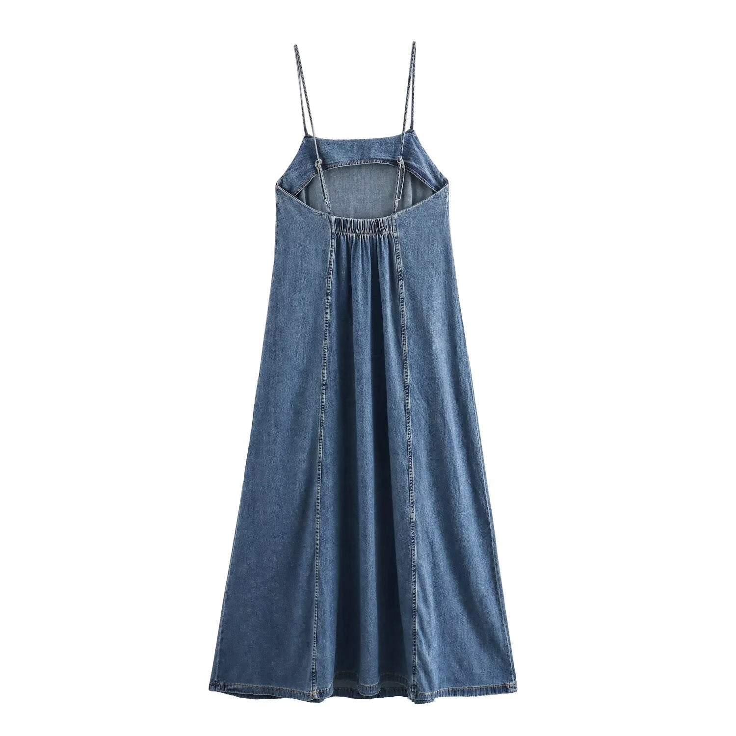 Retro Backless Loose Fitting Camisole Denim Dress