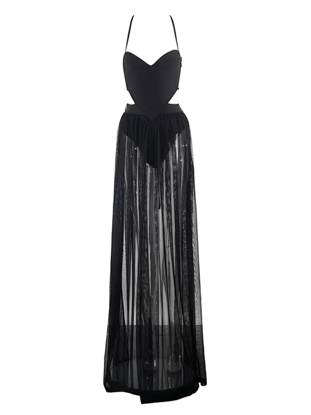 Pre Order:  V Strap Mesh Hip Wrapped Maxi Dress