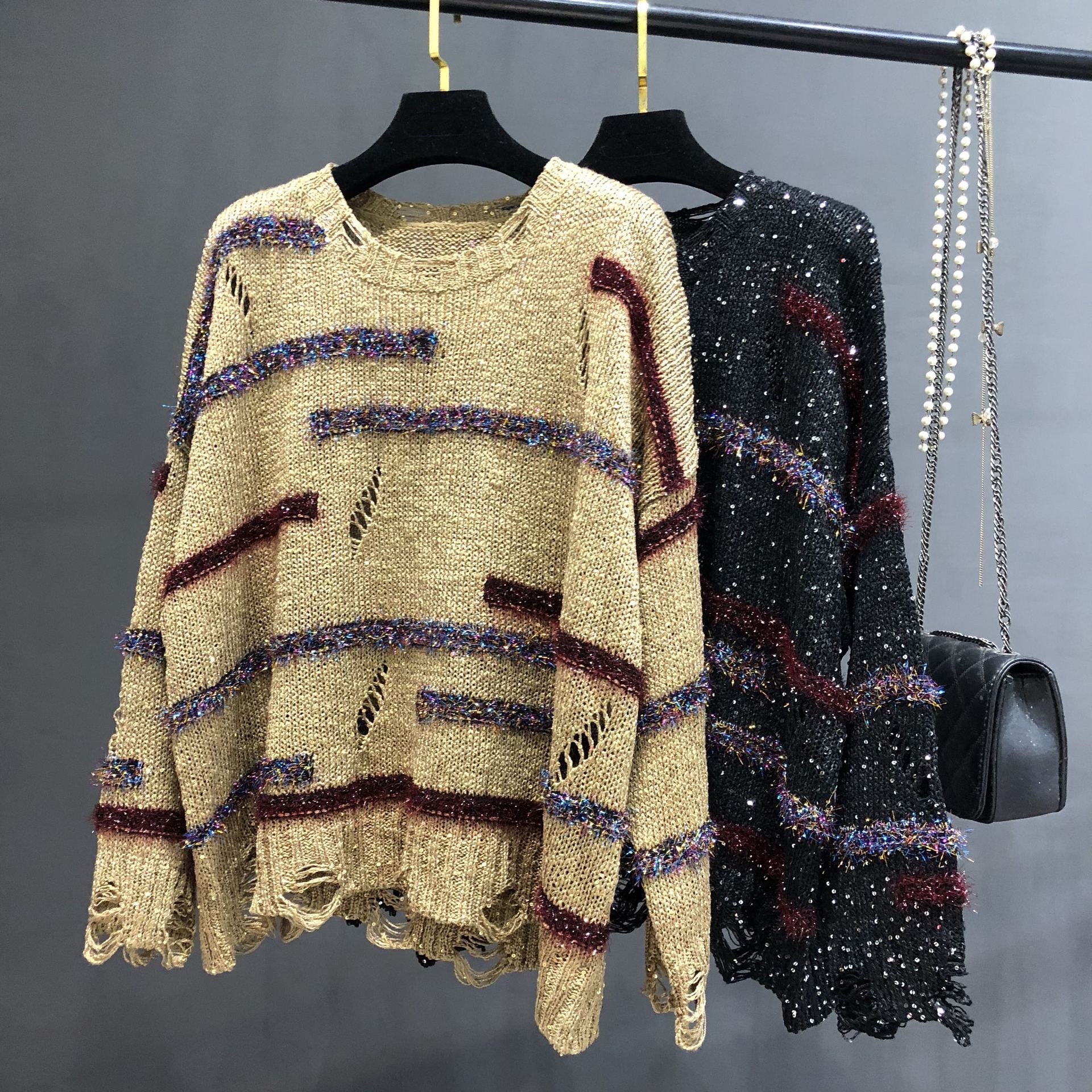 Pre Order:  Glitzy Distressed Knitted Sweater