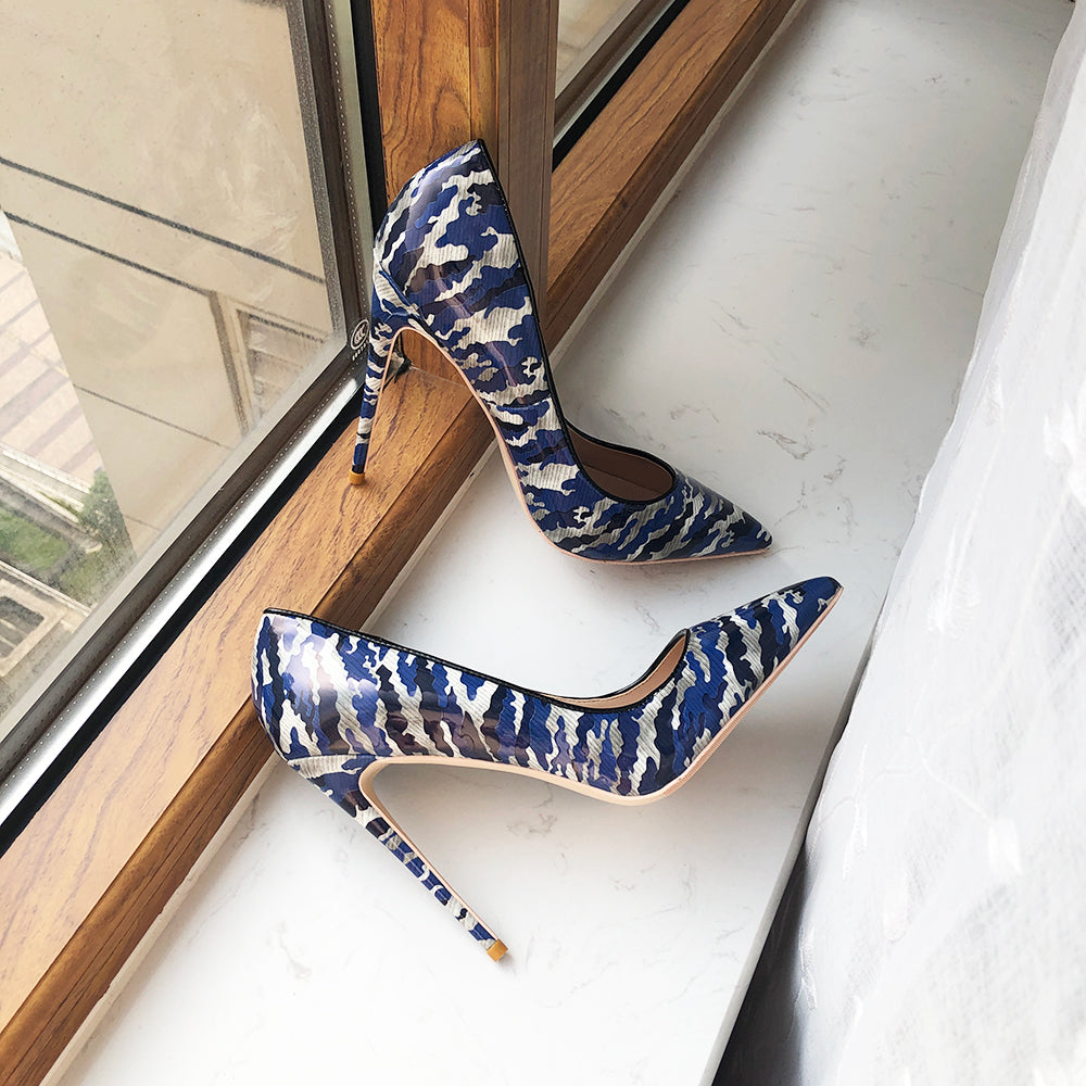 Pre Order:  Blue Graffiti Pattern Pointed-Toe Shoes