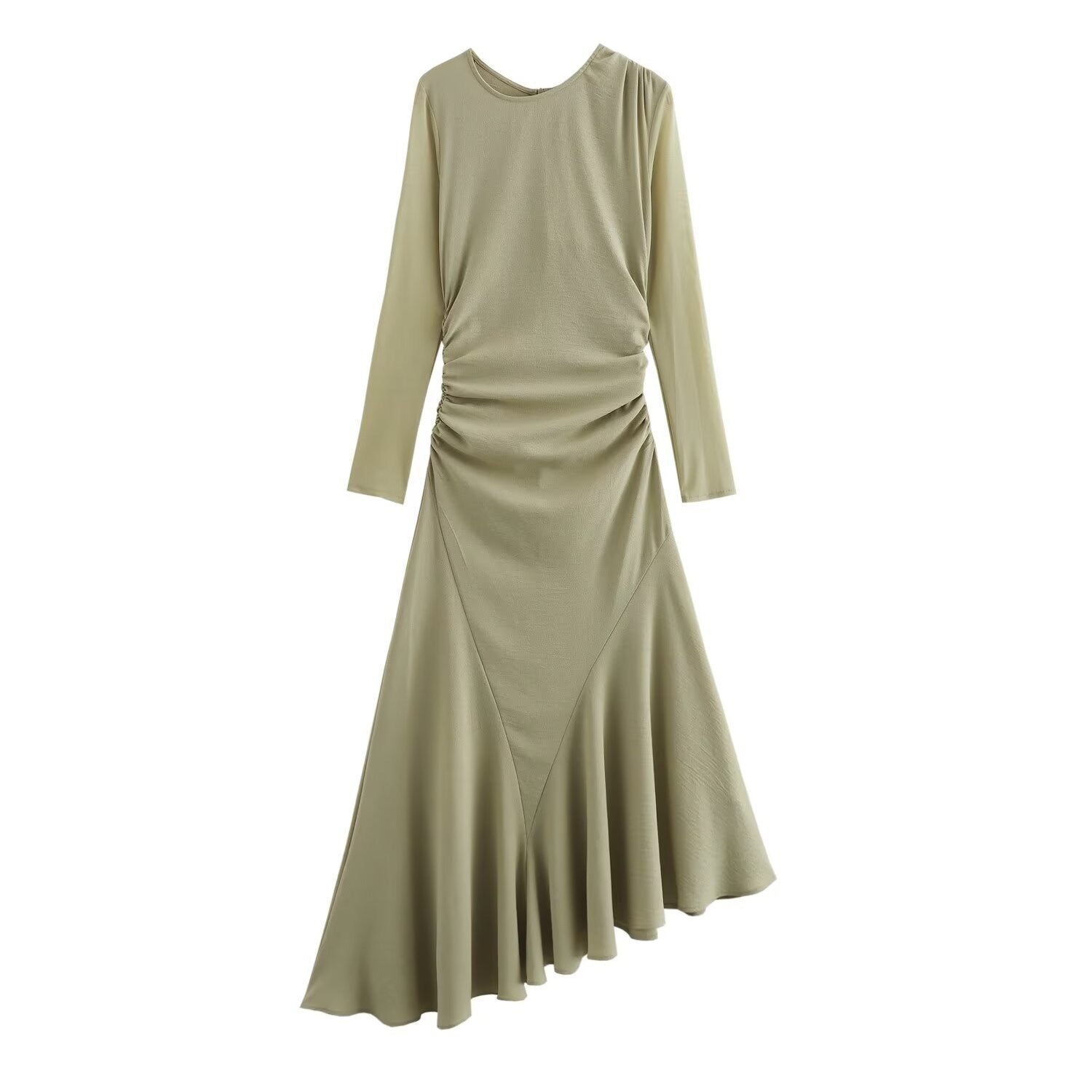 Pre Order: Pleated Irregular Long Sleeved Midi Dress