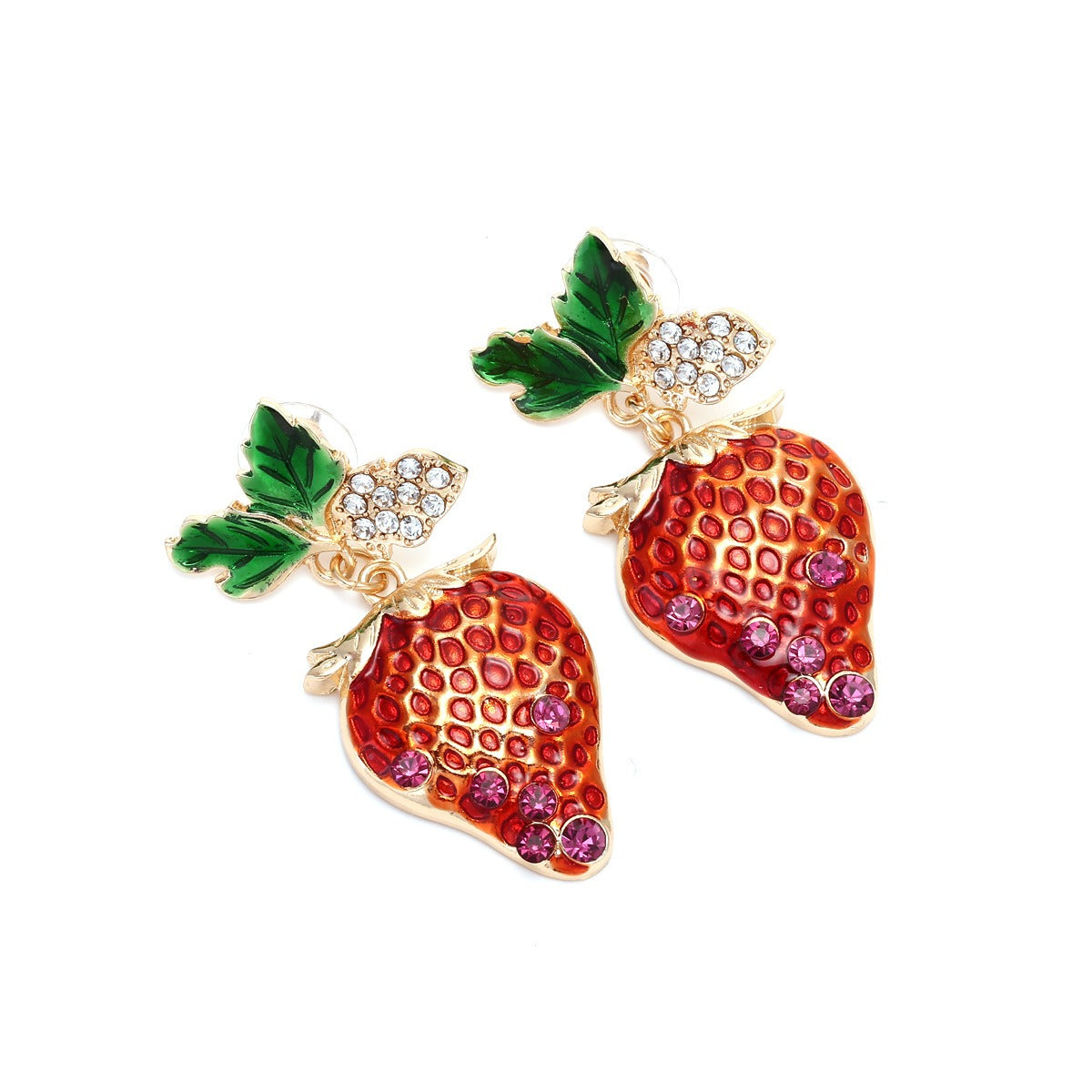 Pre Order:  Alloy Diamond Inlaid Strawberry Earrings