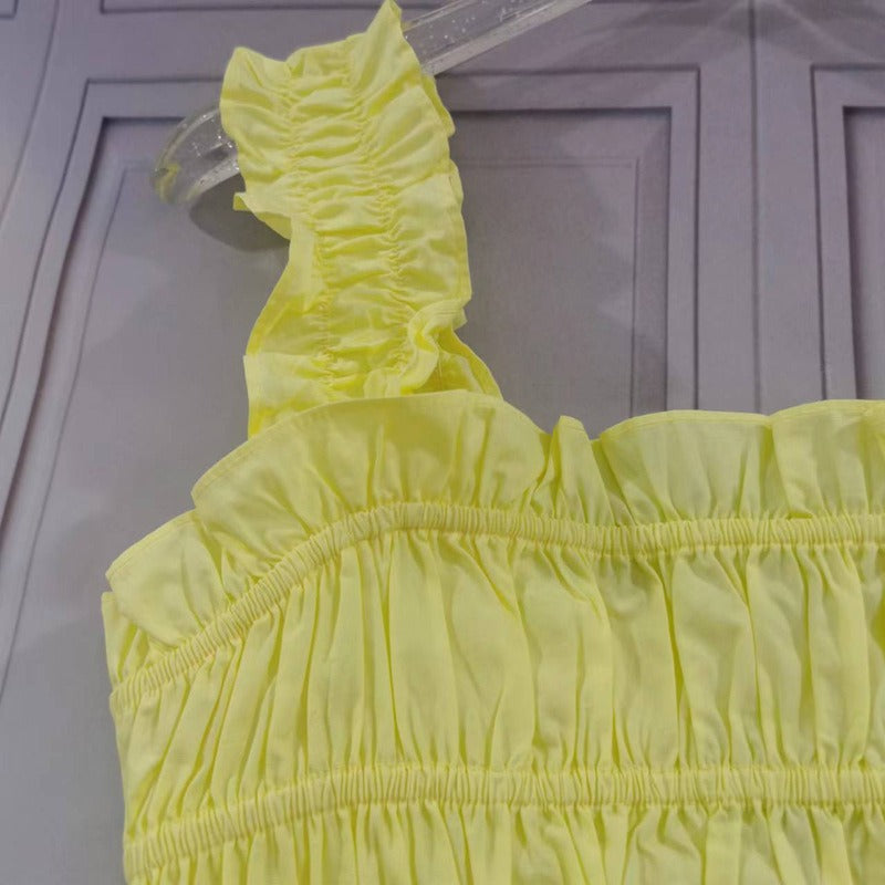 Pre Order:  Yellow Pleated Cropped Top + A-Line Pleated Skirt Set