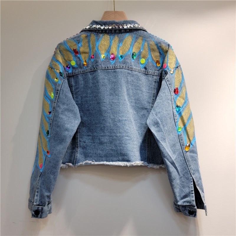 Pre Order:  Handmade Nail Bead Short Denim Jacket