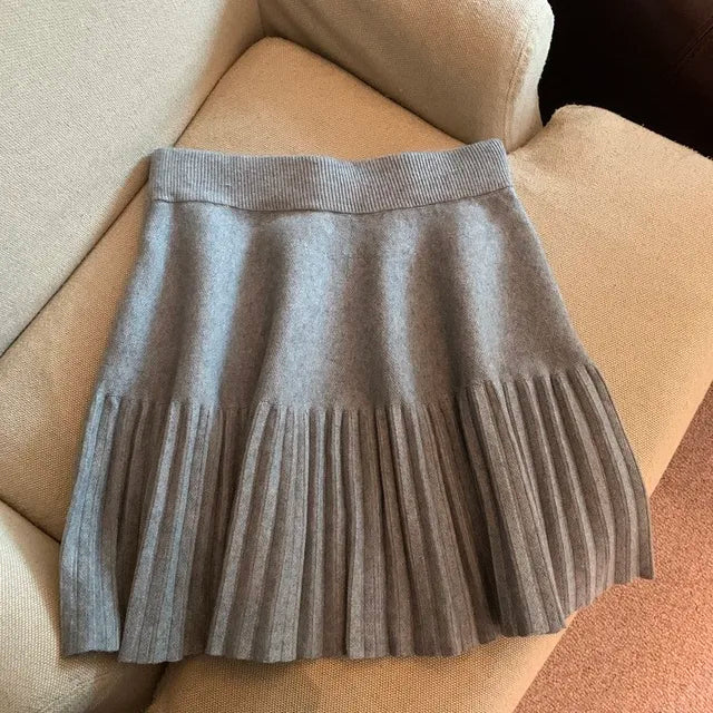 Pre Order:  High-Waist Pleated Knit Mini Skirt