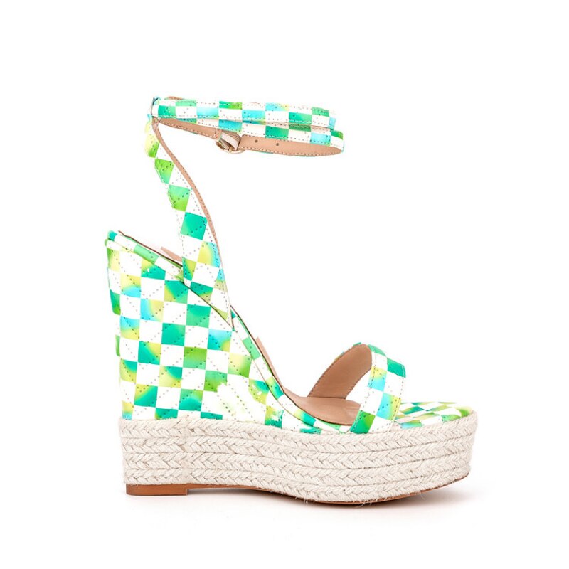 Pre Order:  Checkered Wedge Heel 14CM Sandals