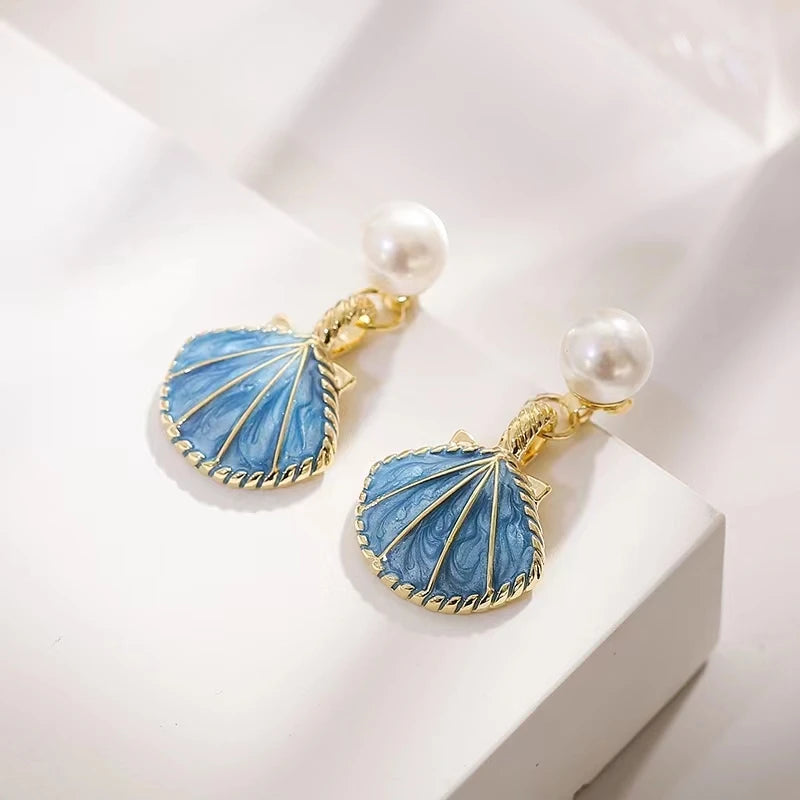 Pre Order:  Shell Faux Pearl Drop Earrings