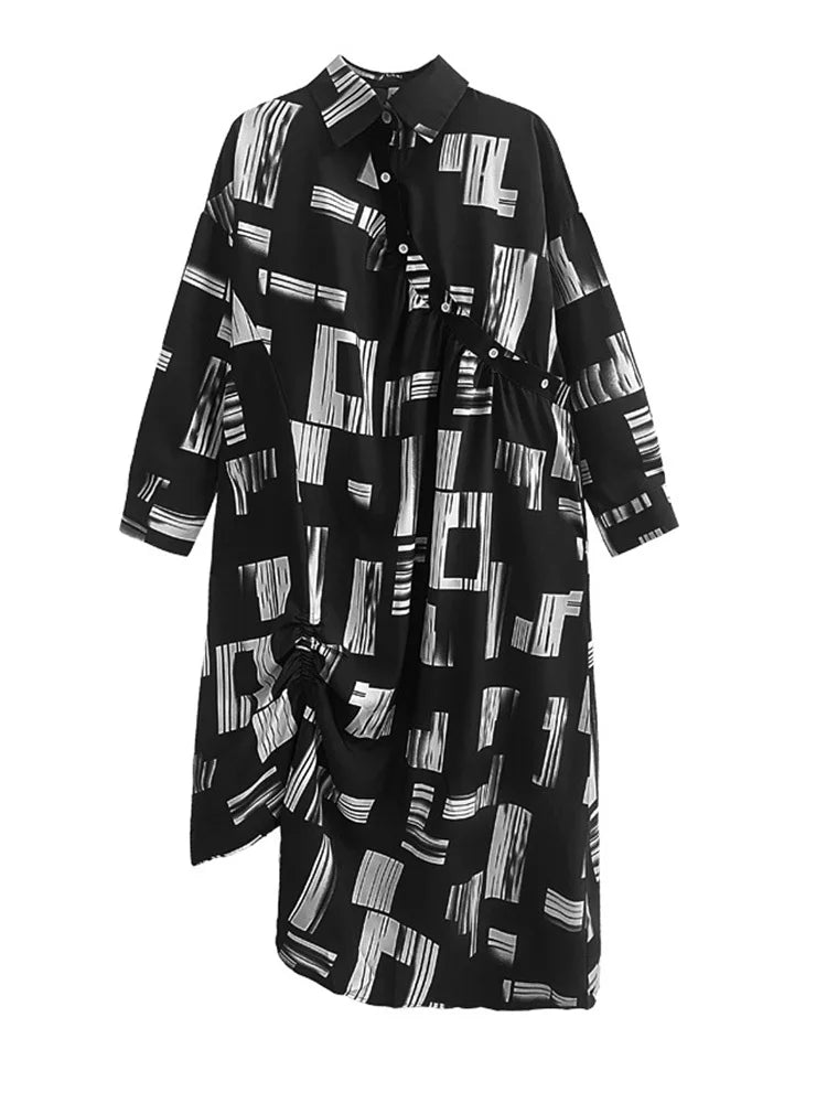 Pre Order:  Irregular Pleated Oversize Long Sleeve Dress