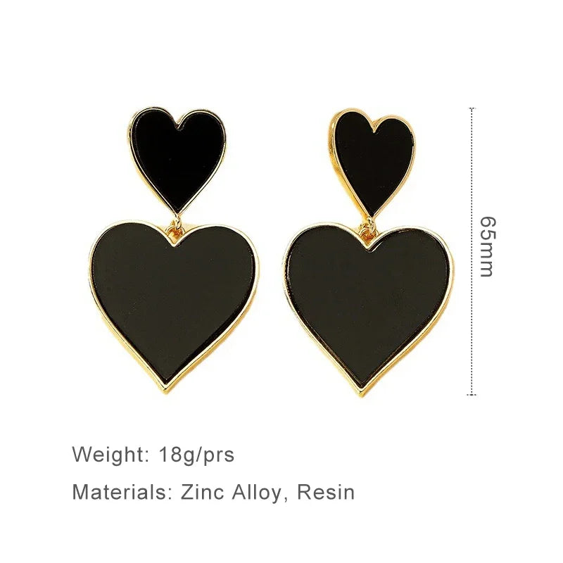 Pre Order:  Black Resin Large Metal Heart Dangle Earrings