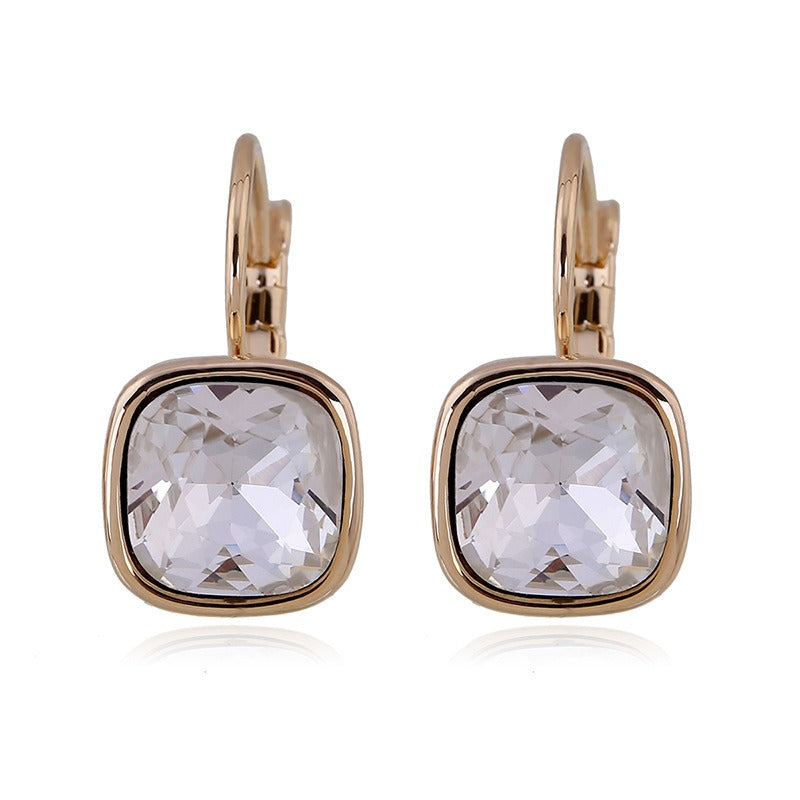 Square Metal Inlaid Crystal Glass Earrings
