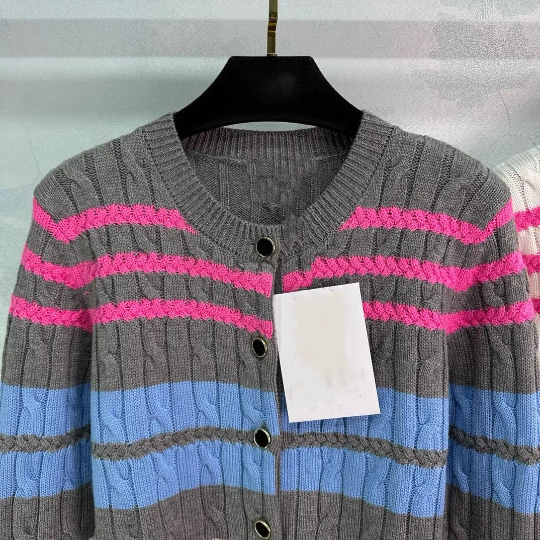 Pre Order:  Vintage Striped Twisted Knit Cardigan