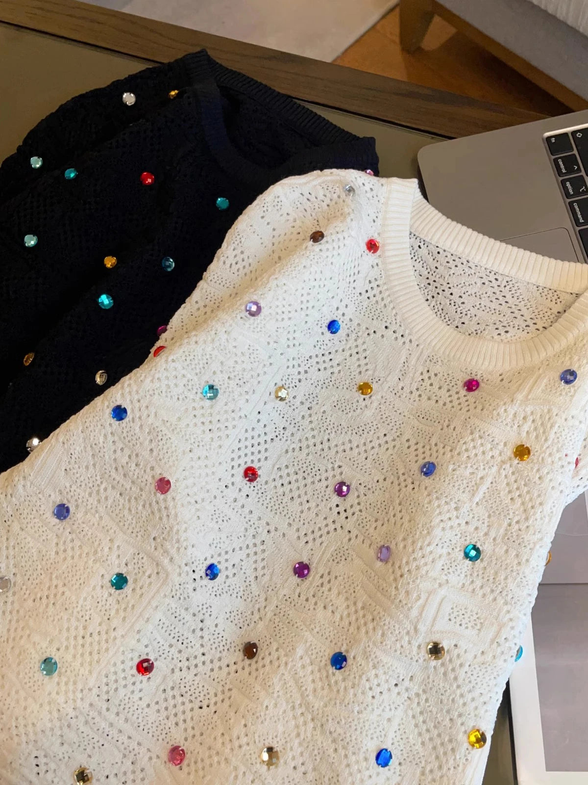 Pre Order:  Colorful Crystal Beaded Knitted Sweater