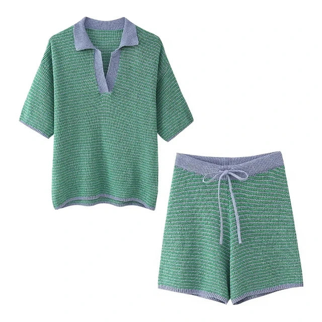 Pre Order:  Loose Knit Collar Shirt + High Waisted Knit Shorts