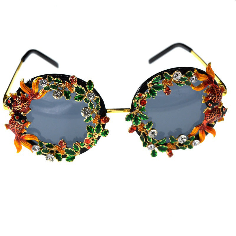 Retro Hollow Carving Small Fish Flower Sunglasses