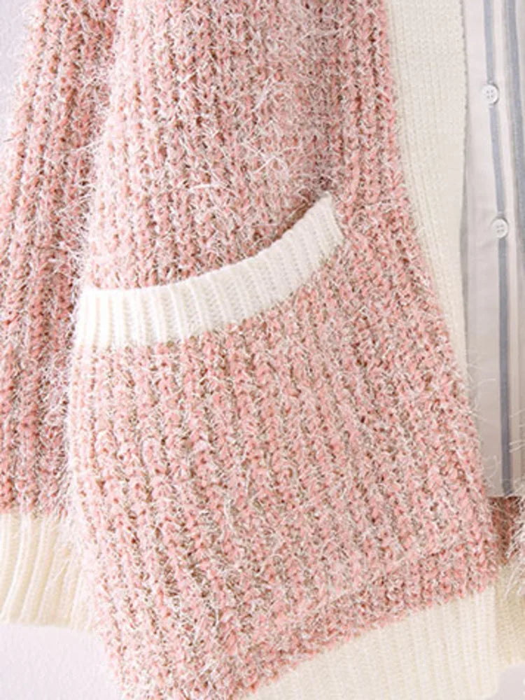 Pre Order:  Fuzzy Contrast Edges Knitted Cardigan