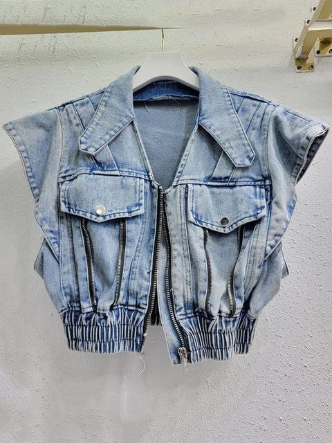 Retro Blue Washed Denim Vest