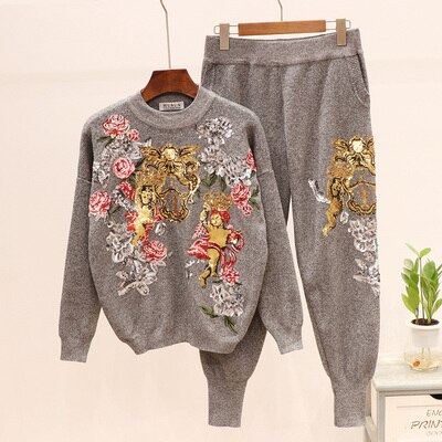 Pre Order:  Floral Knit Sequin Tracksuit Set