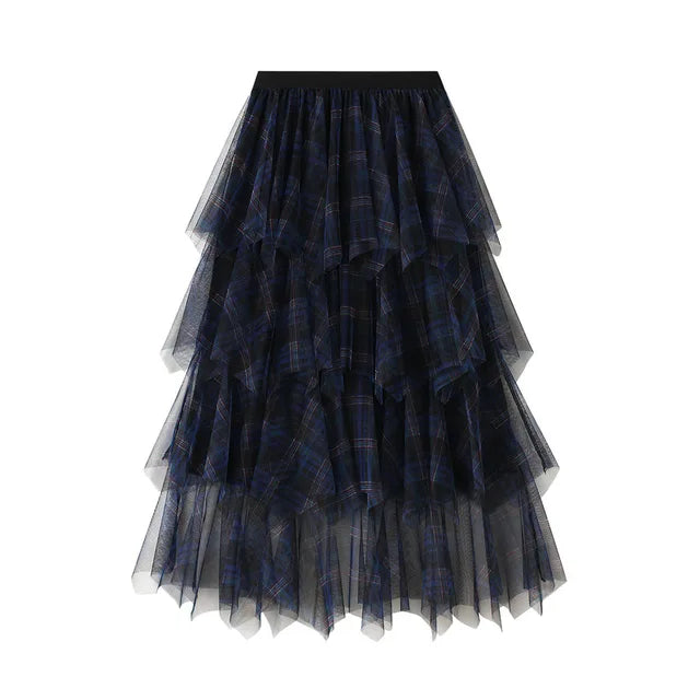 Pre Order: Irregular Mesh A-Line Midi Cake Skirt