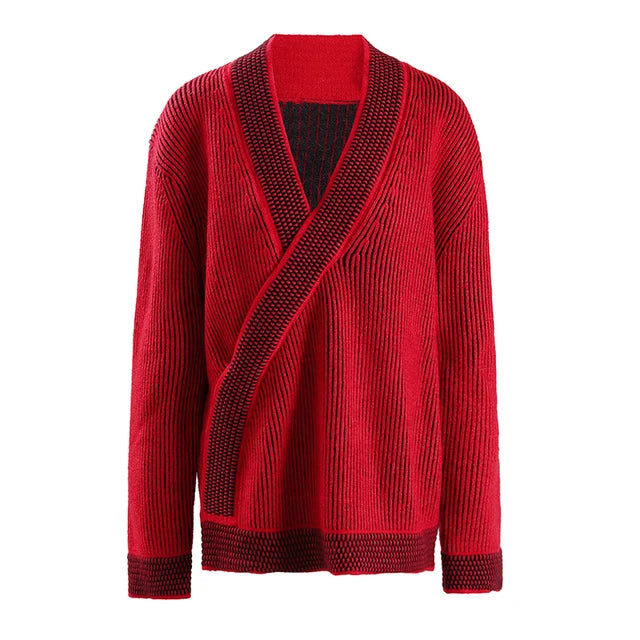 Pre Order:  Loose Red Striped Casual Knitted Sweater