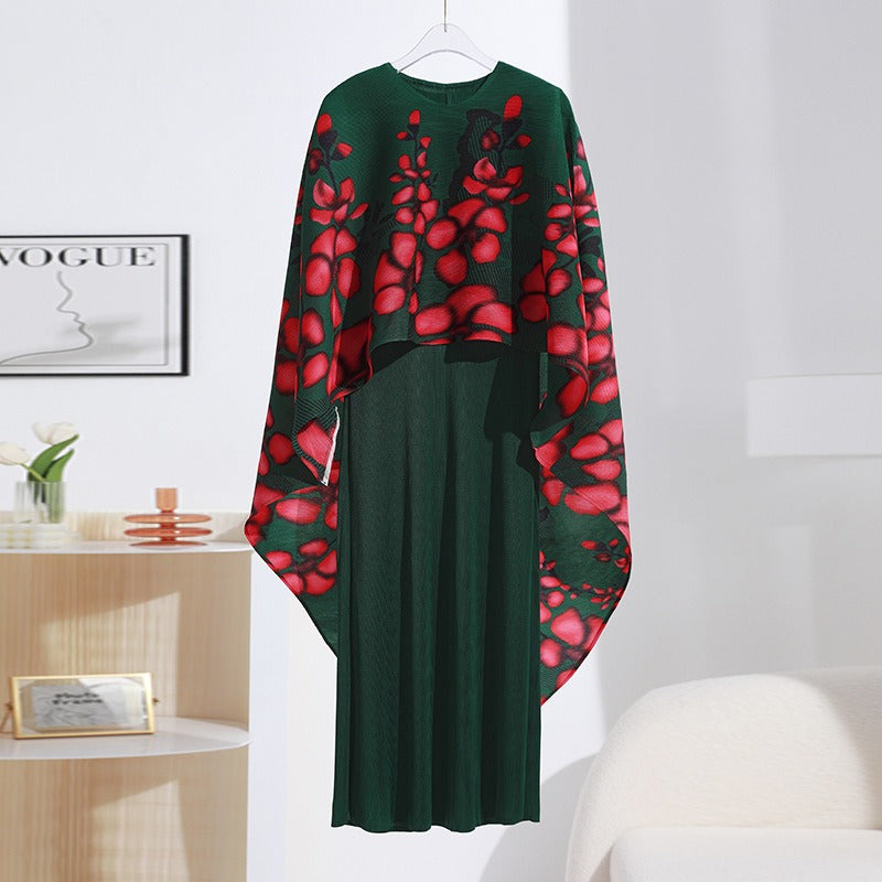 Pre Order:  Pleated Printed Shawl+ Pleated Slim Dress