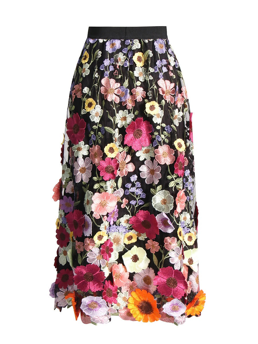 Embroidered 3D Floating Flower Skirt