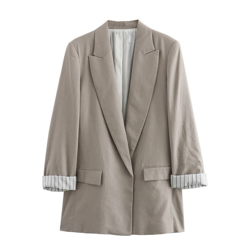 Pre Order: Linen Blended Rolled Sleeve Suit Jacket