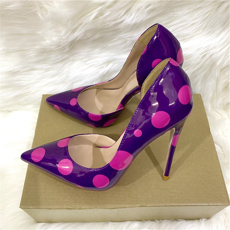 Pre Order:  Purple Polka Dots Patent Pointed-Toe Shoes