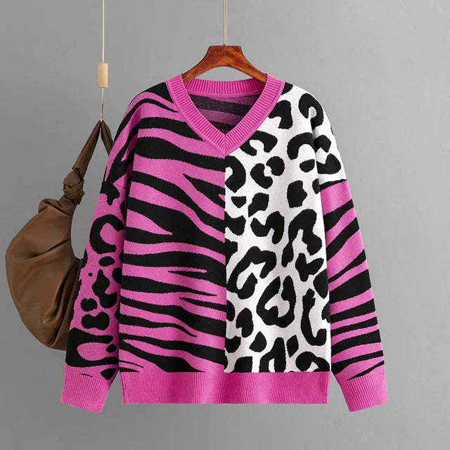 Pre Order:  Casual Animal Print Loose Knitted Sweater