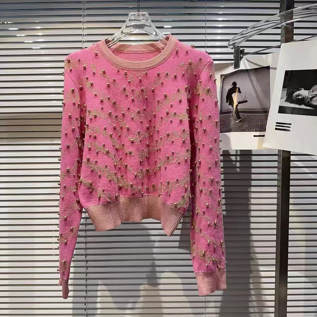 Pre Order: Floral Embellished Striped Knit Sweater