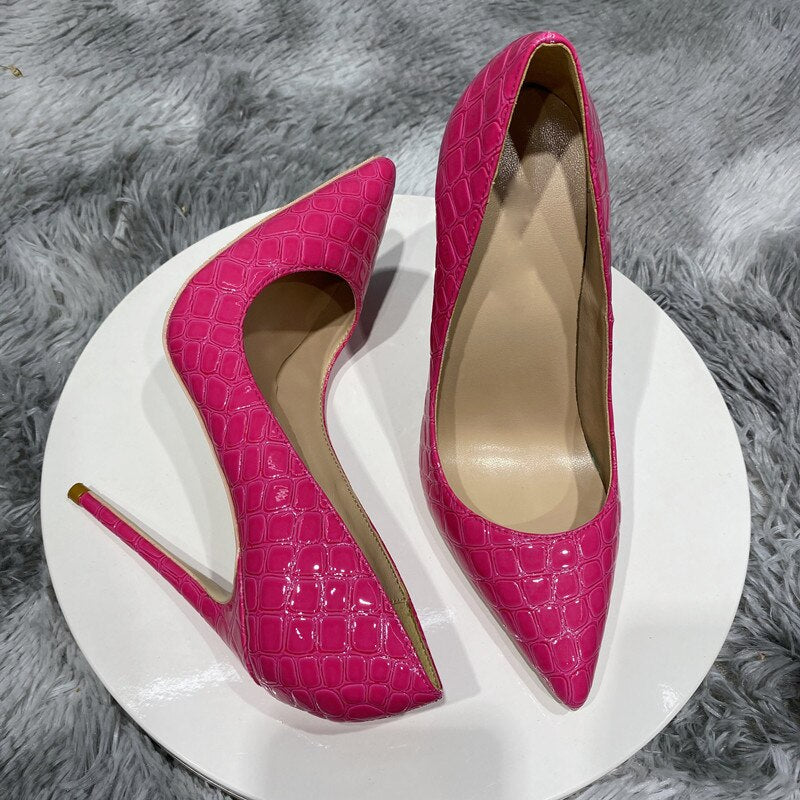 Pre Order:  Rose Pink Crocodile Pattern Pointed-Toe Shoes