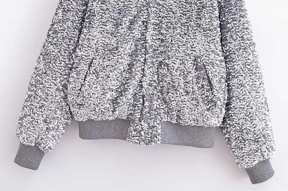 Pre Order:  Silver Paillettes Encrusted Jacket