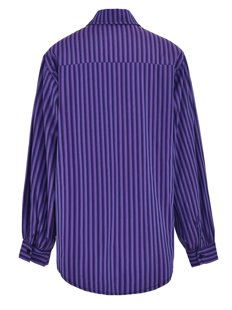 Pre Order:  Asymmetric Stripes Loose Casual Long Sleeved Shirt