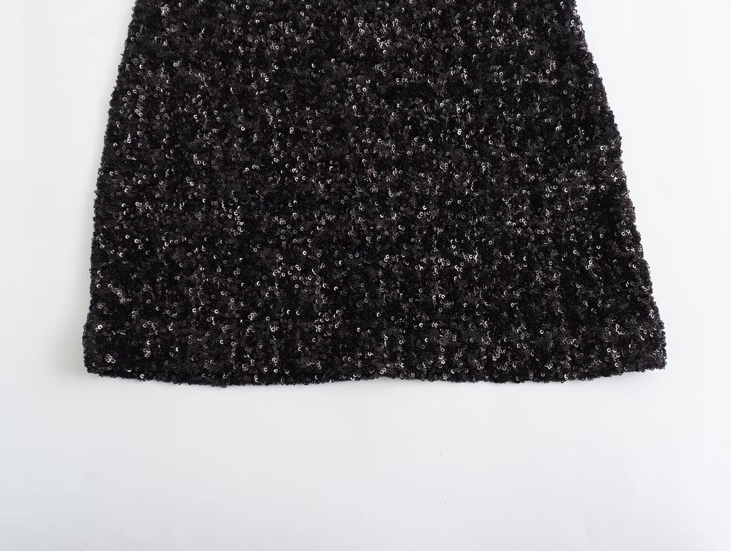 Black Sequined Padded Shoulder Mini Dress