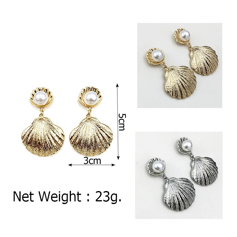 Pre Order:  Shell Faux Pearl Drop Earrings